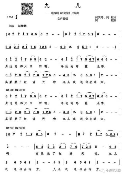 九儿简谱(韩红九儿简谱) 九儿简谱(韩红九儿简谱)